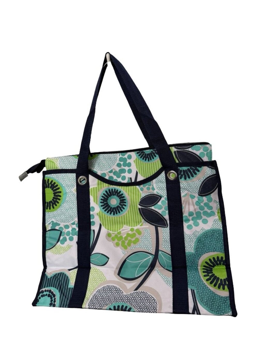 Thirty-One Bag All Day Organizing Tote Fabulous Floral Green Blue EUC